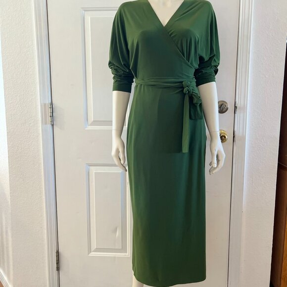 Norma Kamali Dresses & Skirts - Norma Kamali Green Oliva Dolman Wrap Straight Dress Sz Xl/42
